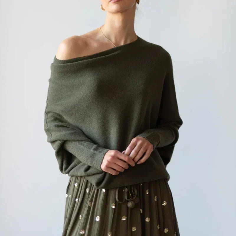 Linentra | Women's Asymmetric Draped Knit Jumper