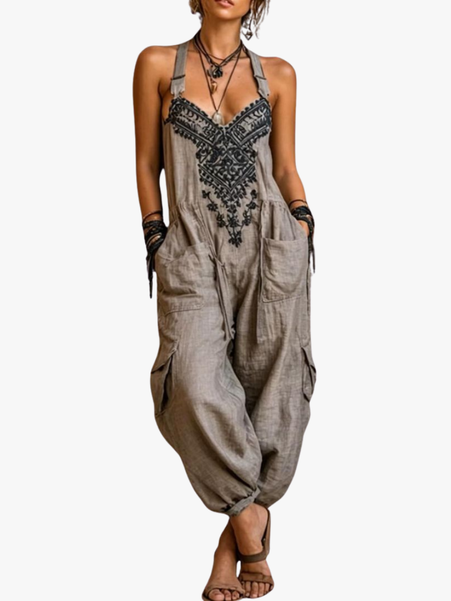 Linentra | Women's Embroidered Boho Jumpsuit