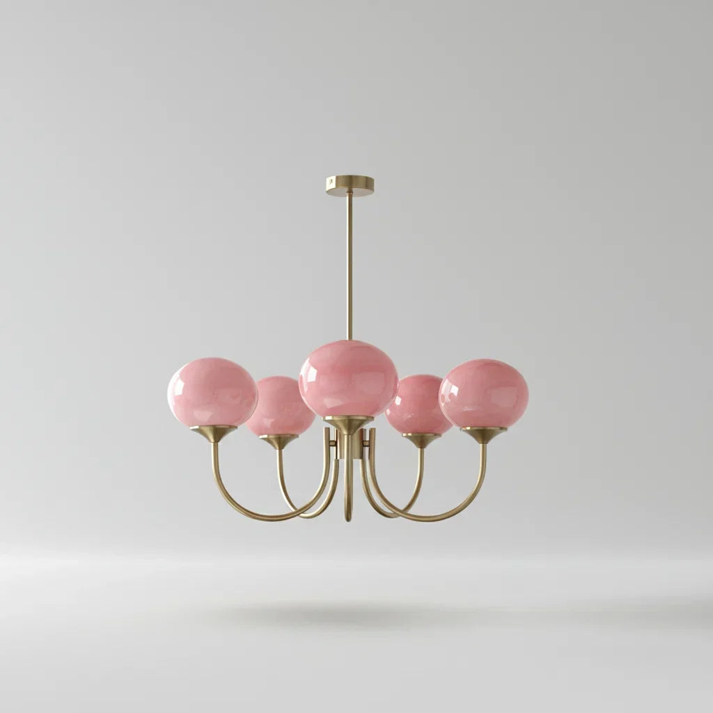 Linentra | Pink Glass Ceiling Light in Gold Finish