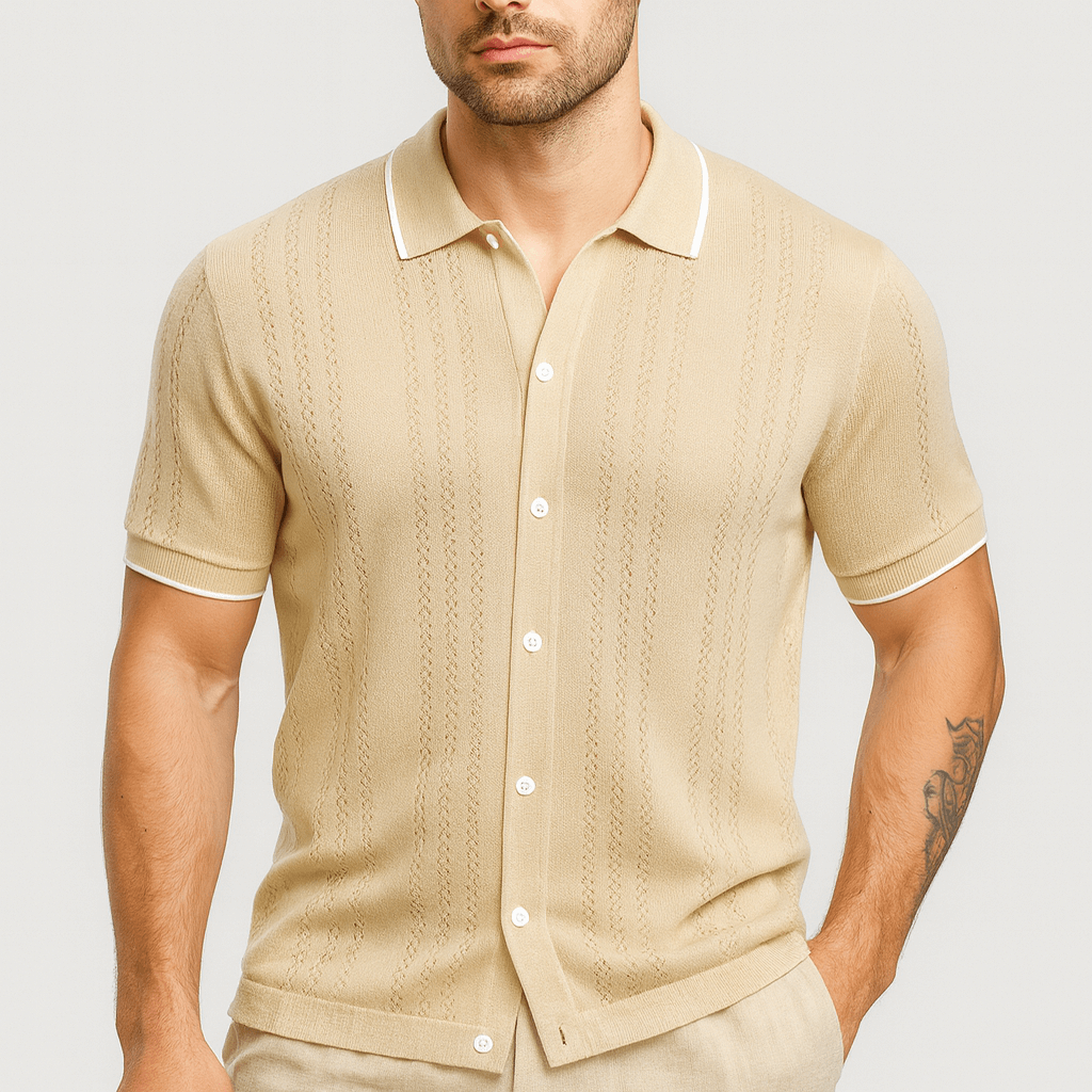 Linentra | Men's Knit Button Polo Shirt