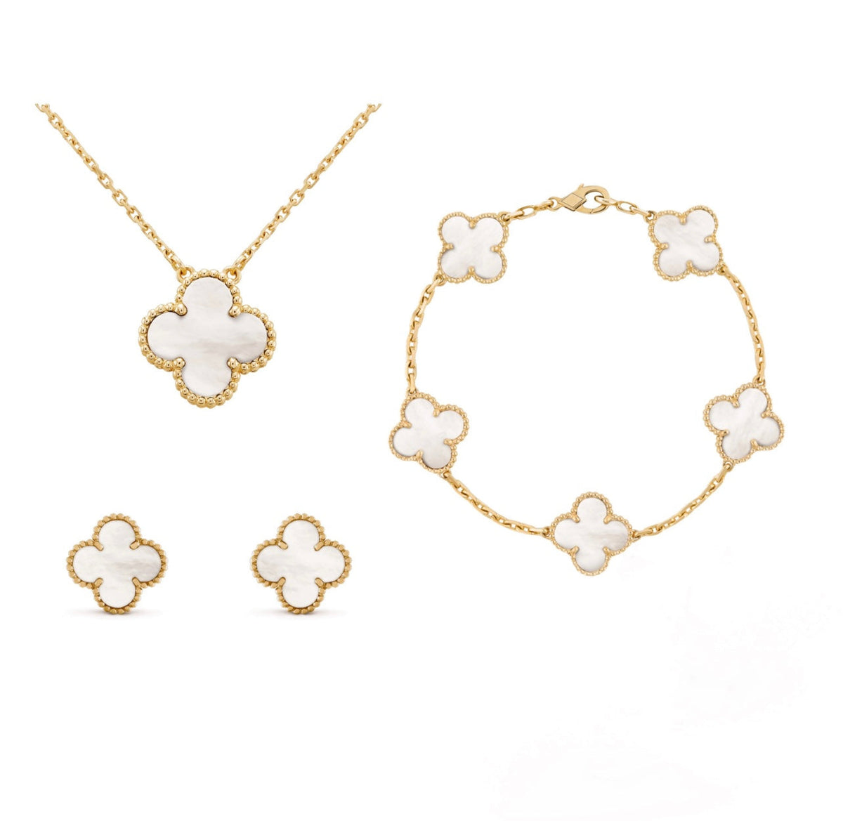 Linentra | Women's Clover Jewelry Set in Gold
