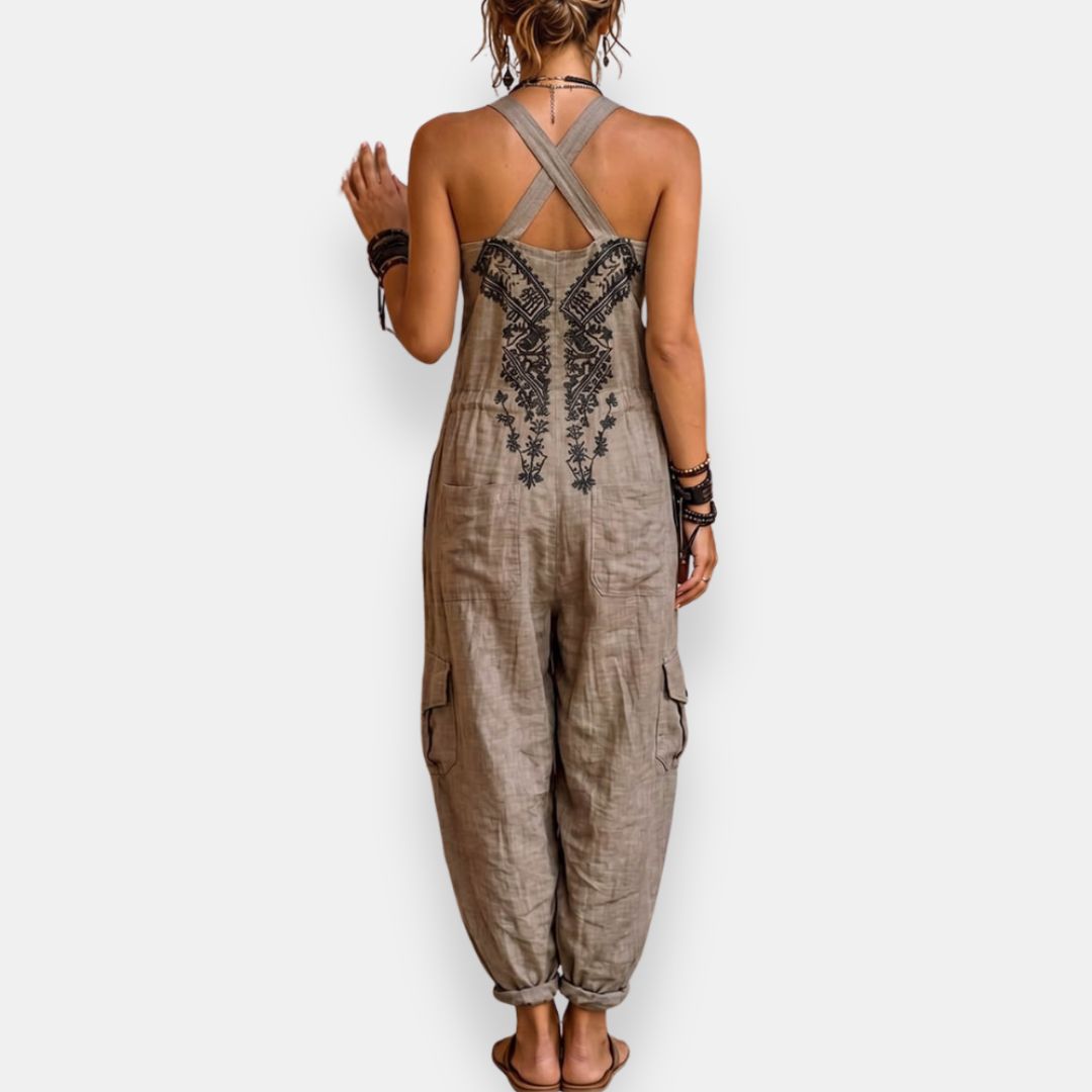Linentra | Women's Embroidered Boho Jumpsuit