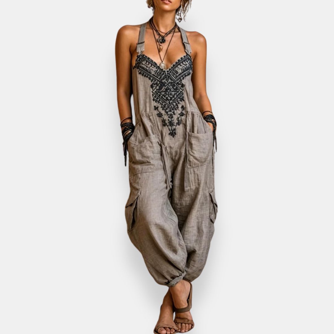 Linentra | Women's Embroidered Boho Jumpsuit