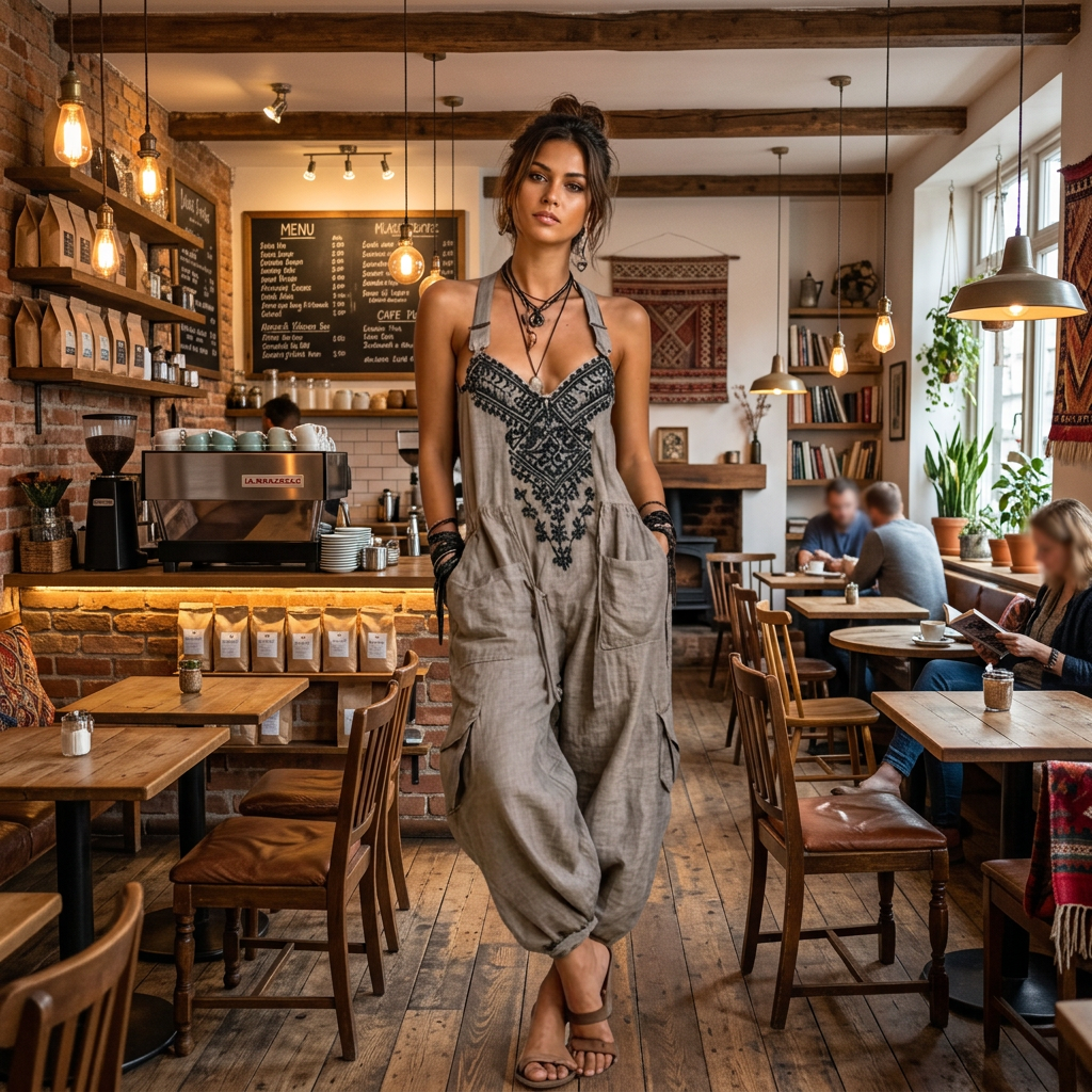 Linentra | Women's Embroidered Boho Jumpsuit