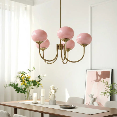 Linentra | Pink Glass Ceiling Light in Gold Finish
