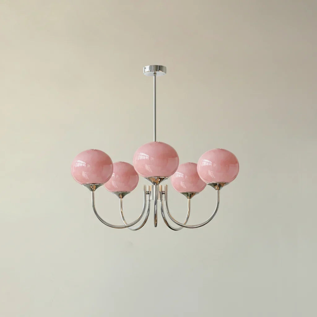 Linentra | Pink Glass Ceiling Light in Gold Finish