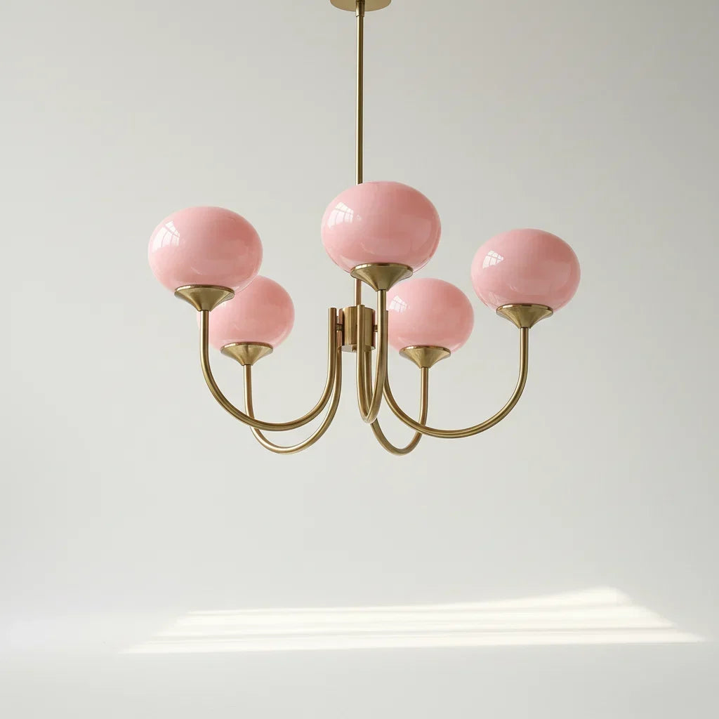 Linentra | Pink Glass Ceiling Light in Gold Finish