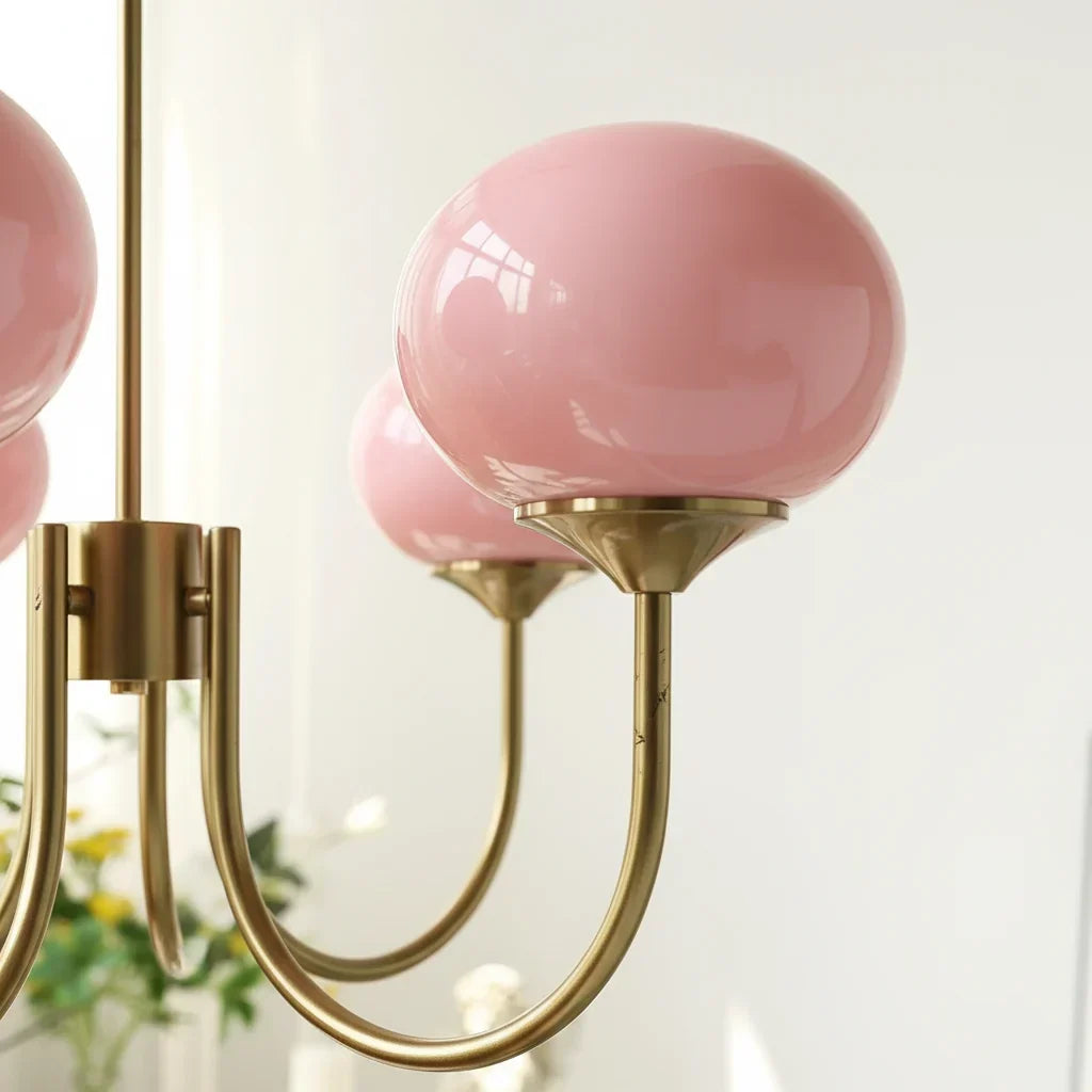Linentra | Pink Glass Ceiling Light in Gold Finish