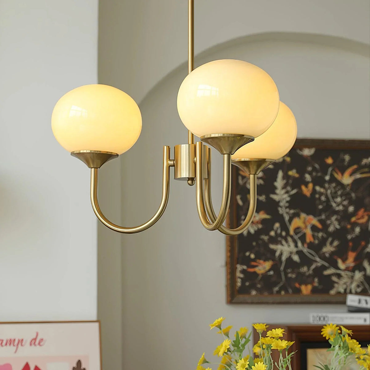 Linentra | Pink Glass Ceiling Light in Gold Finish