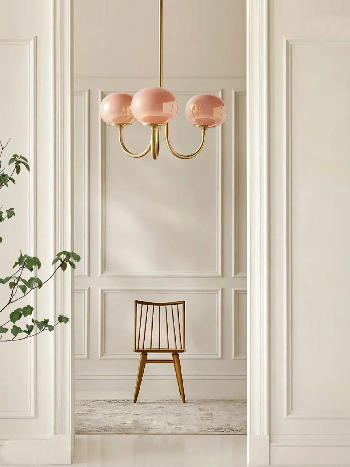 Linentra | Pink Glass Ceiling Light in Gold Finish