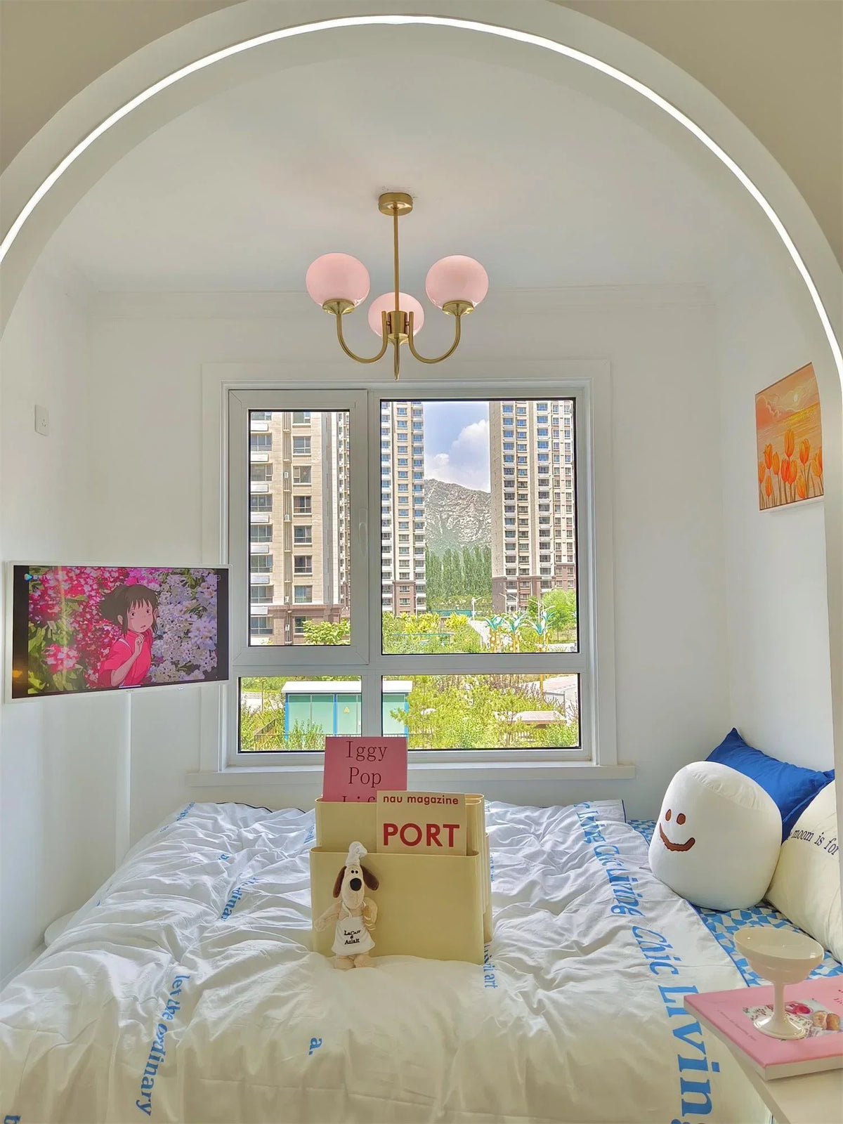 Linentra | Pink Glass Ceiling Light in Gold Finish