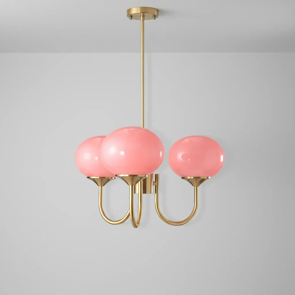 Linentra | Pink Glass Ceiling Light in Gold Finish
