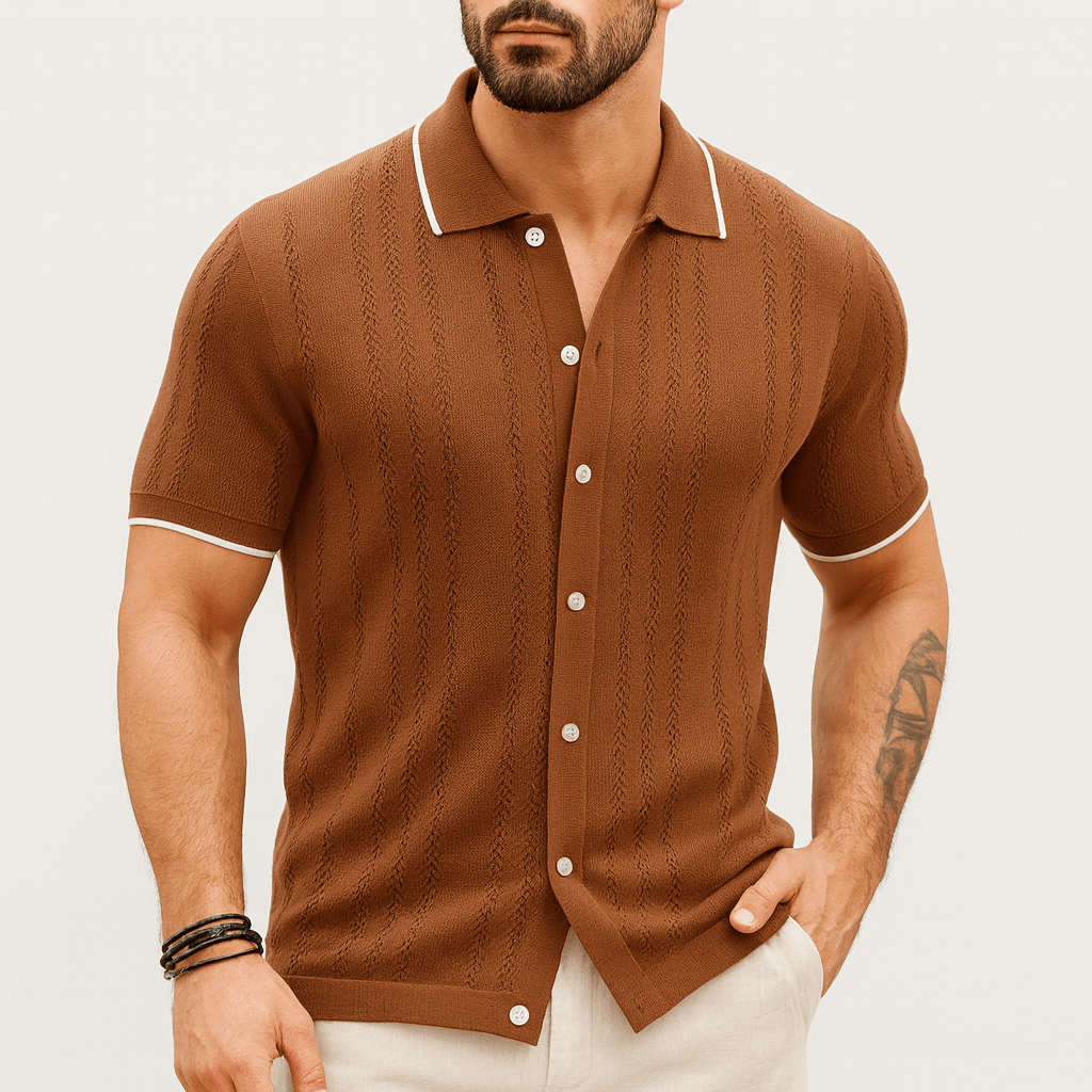 Linentra | Men's Knit Button Polo Shirt