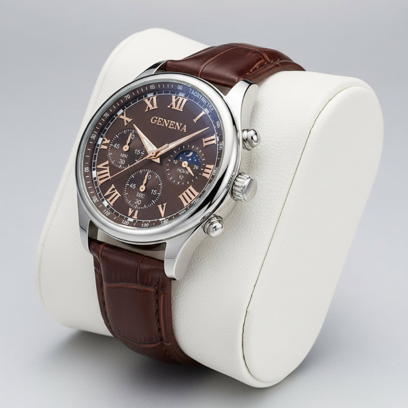 Linentra | Men's Moon Phase Watch in Brown