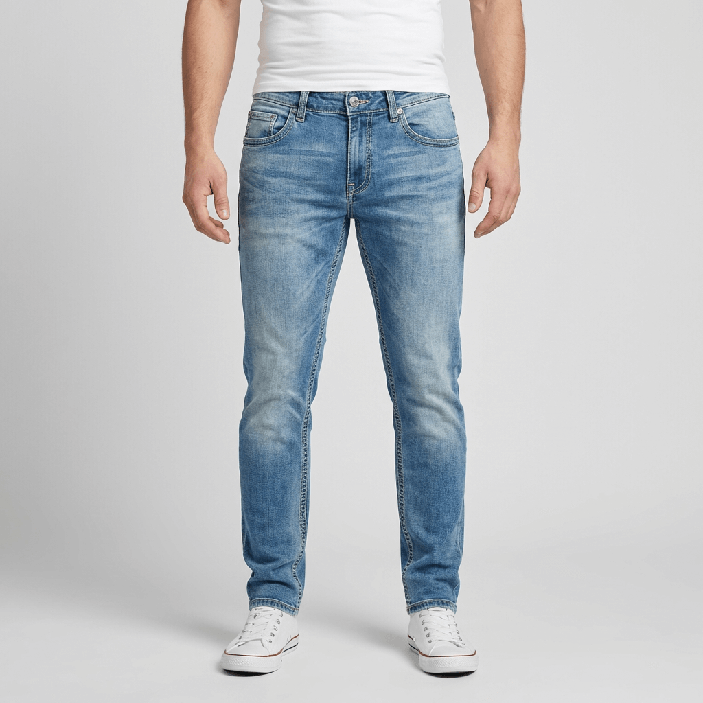 Linentra | Elastic denim tapered jeans