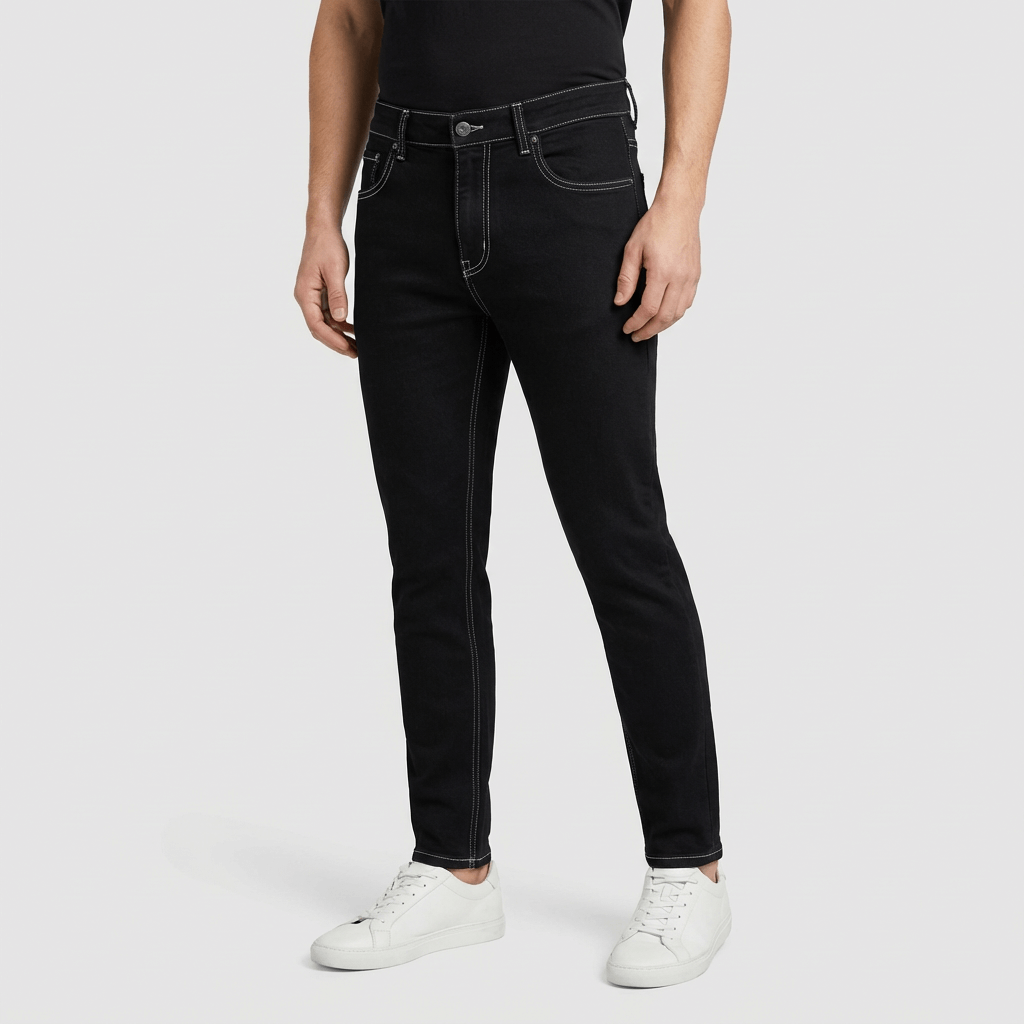 Linentra | Elastic denim tapered jeans