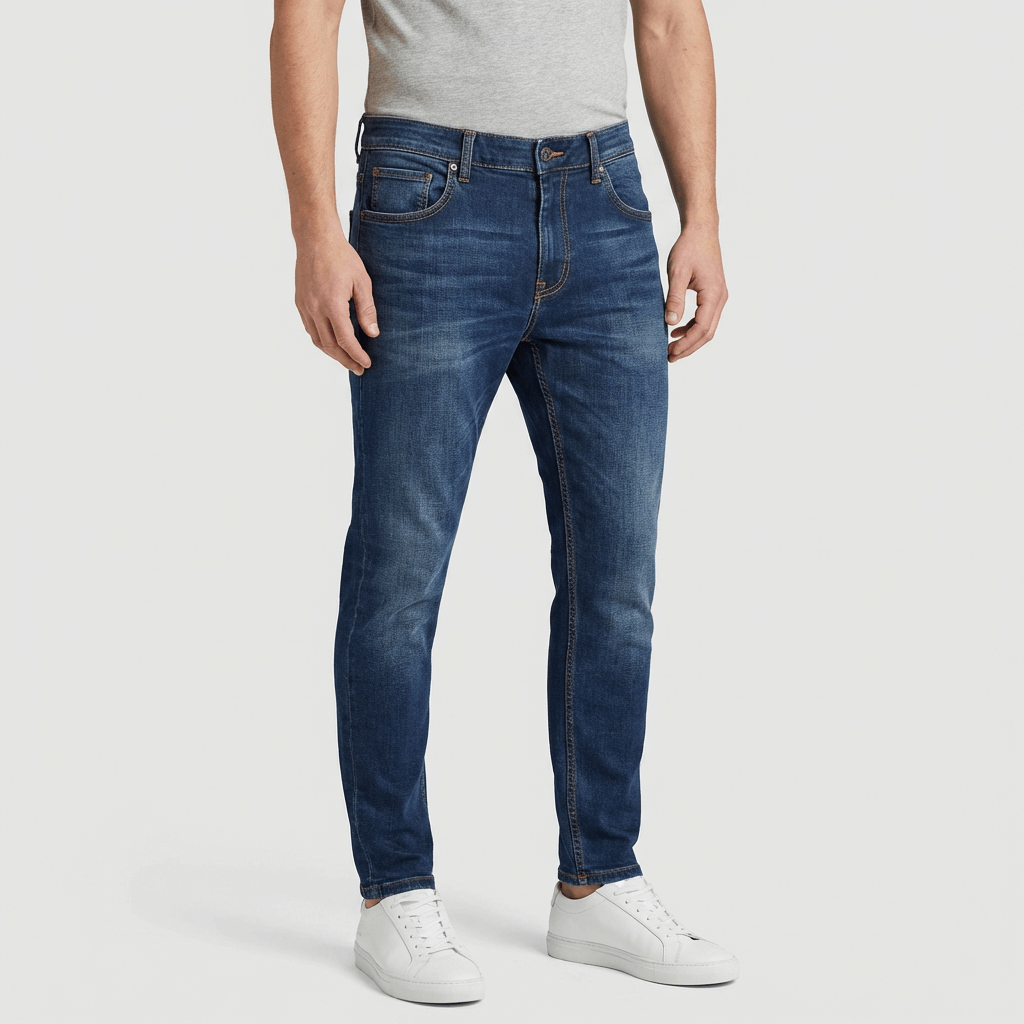 Linentra | Elastic denim tapered jeans