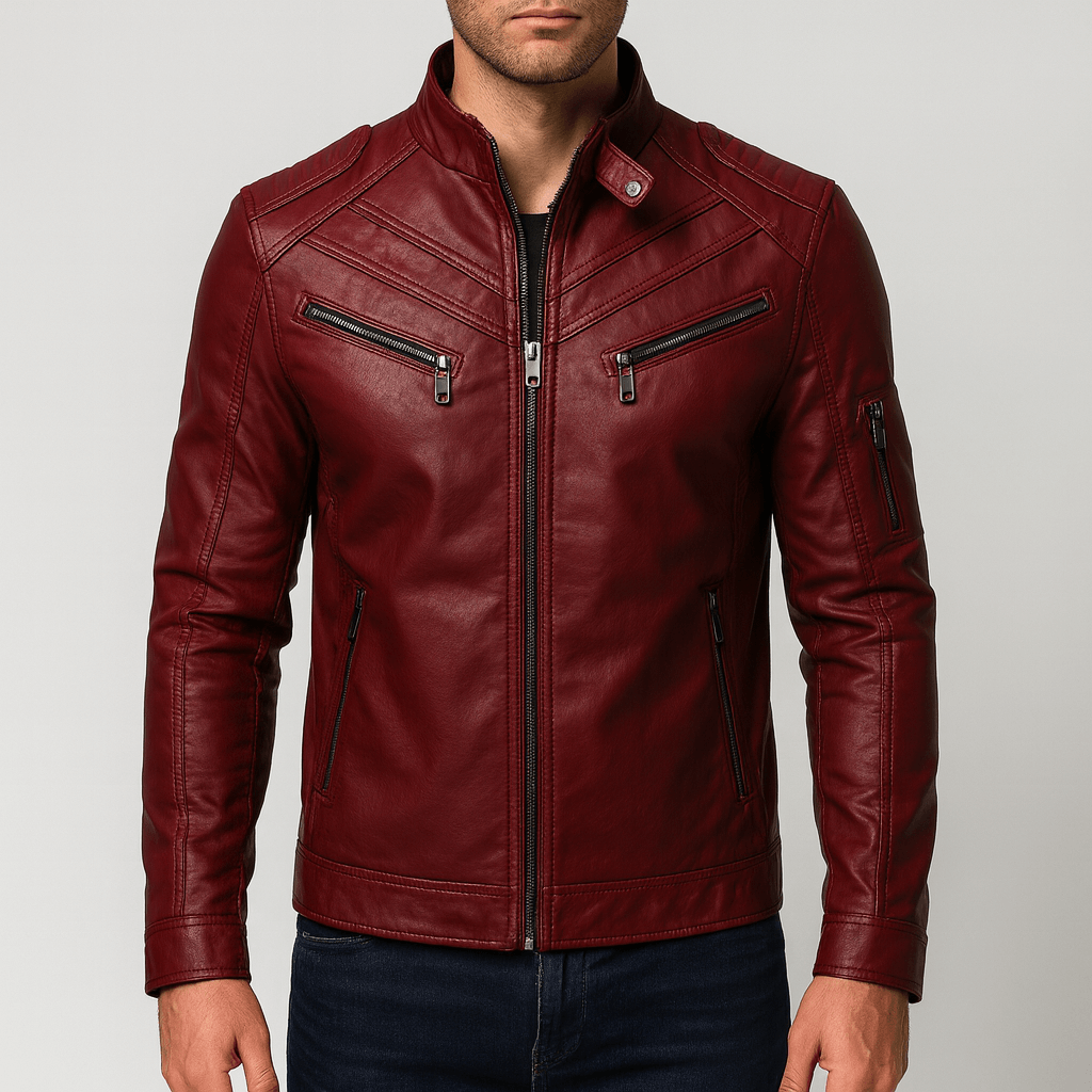 Linentra | Smooth PU leather motorcycle jacket