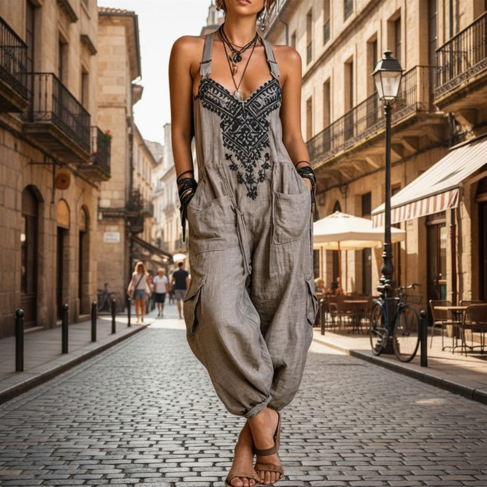 Linentra | Women's Embroidered Boho Jumpsuit